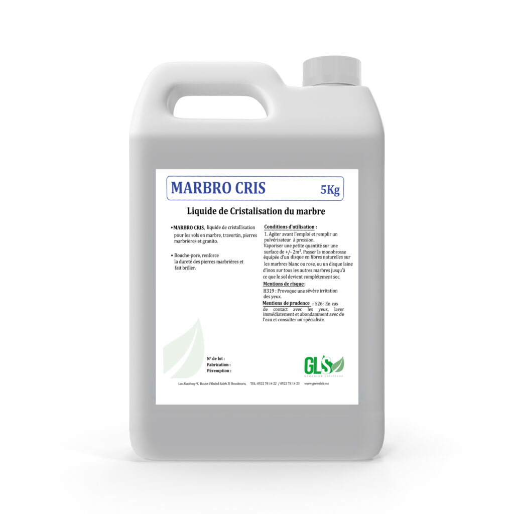 Cristallisant Antiglisse et Nettoyant Marbre et pierres marbrières – MARBRO CRIS – 5KG